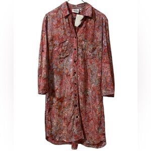 Go Fish NWT batik floral button down midi shirt dress with adjustable sleeves